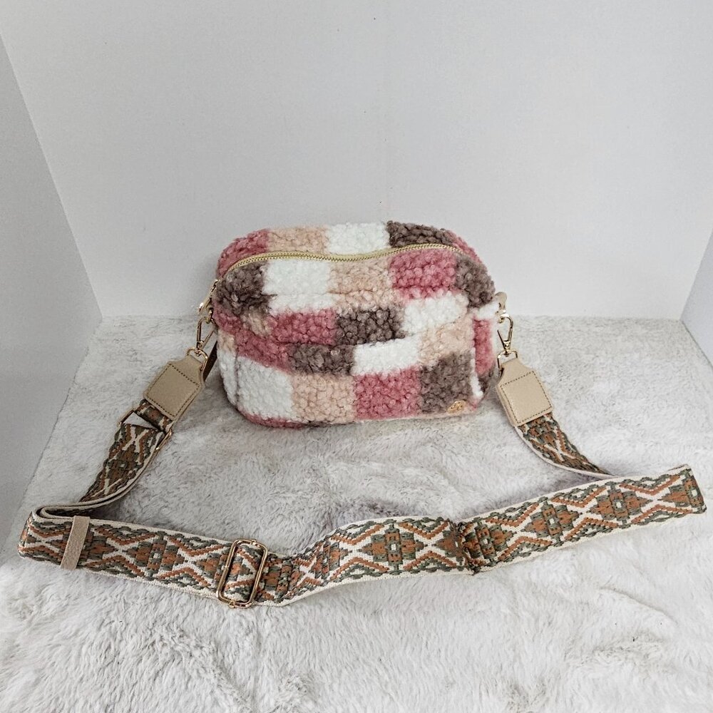 NWT Simply Southern Pink Sherpa Patchwork Crossbody Boho